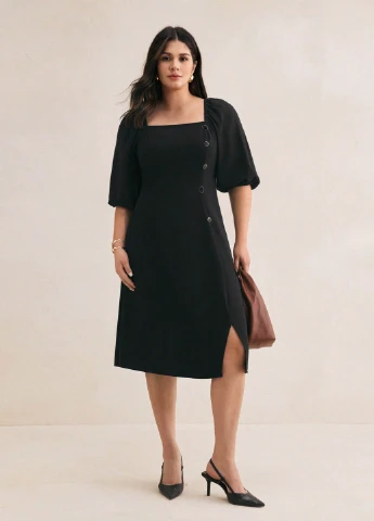 Черное кэжуал платье а-силуэт SHEIN однотонное