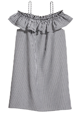 Чорно-білий кежуал плаття, сукня з відкритими плечима H&M в клітинку