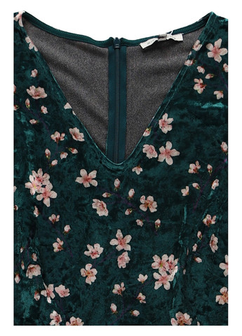 Темно-зелена кежуал, коктейльна сукня на запах MINT&BERRY з квітковим принтом