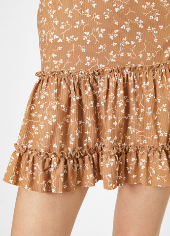 Светло-коричневая кэжуал цветочной расцветки юбка KOTON клешированная