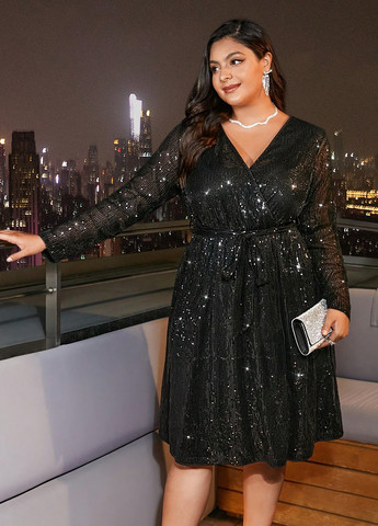 Черное вечернее платье SHEIN однотонное