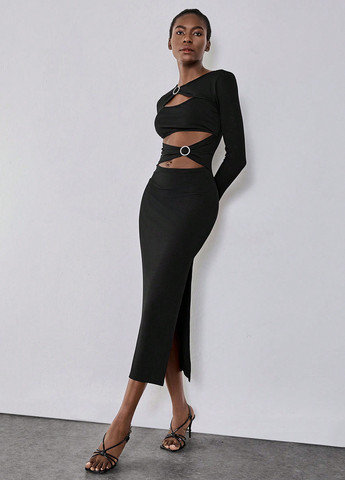 Чорна вечірня сукня силуетна SHEIN однотонна