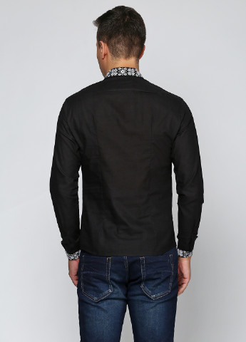 Черная кэжуал рубашка с орнаментом ЕтноМодерн с длинным рукавом
