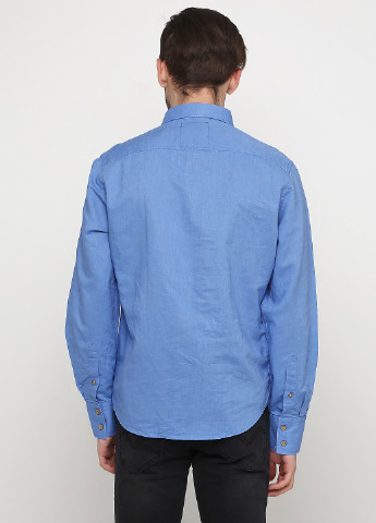 Синяя кэжуал рубашка однотонная Madoc Jeans с длинным рукавом