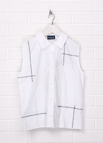 Белая классическая рубашка с геометрическим узором Duepunti с коротким рукавом