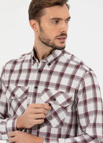 Бордовая кэжуал рубашка в клетку Pierre Cardin