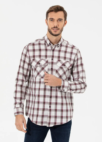 Бордовая кэжуал рубашка в клетку Pierre Cardin