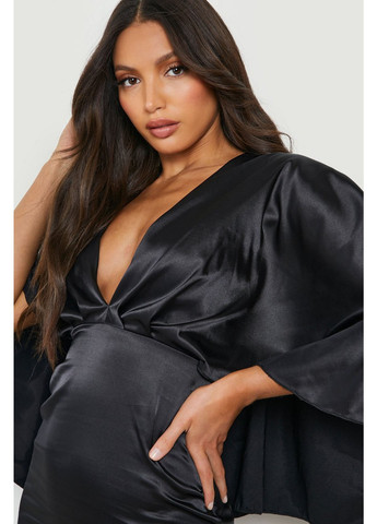 Чорна коктейльна, вечірня, святковий сукня в стилі армпір Boohoo однотонна