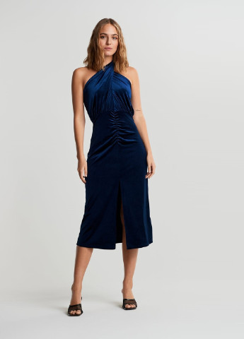 Темно-синее вечернее платье с открытой спиной Gina Tricot однотонное
