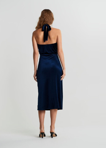 Темно-синее вечернее платье с открытой спиной Gina Tricot однотонное