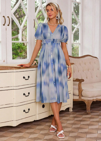 Блакитна кежуал сукня кльош SHEIN тай-дай