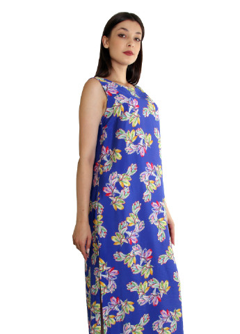 Синее кэжуал ровное платье из штапеля с цветочным принтом . производство украина. Anna Dali с цветочным принтом