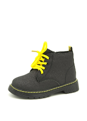 Детские черные осенние кэжуал ботинки с глиттером, со шнуровкой для девочки
