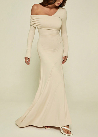 Кремова вечірня сукня на одне плече SHEIN однотонна