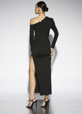 Черное вечернее платье на одно плечо SHEIN однотонное