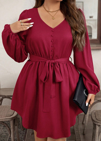 Вишнева святковий, коктейльна, вечірня сукня кльош, а-силует SHEIN однотонна