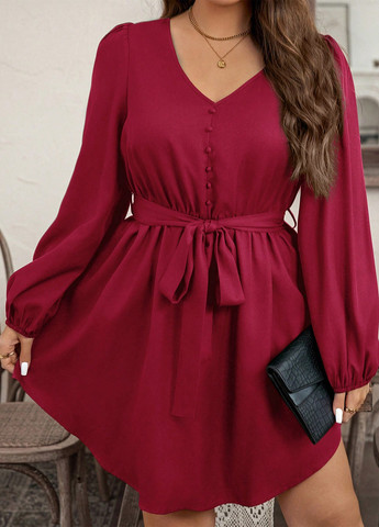 Вишнева святковий, коктейльна, вечірня сукня кльош, а-силует SHEIN однотонна