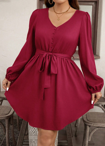 Вишнева святковий, коктейльна, вечірня сукня кльош, а-силует SHEIN однотонна