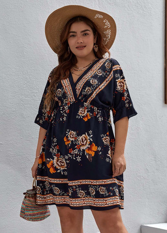 Темно-синя кежуал сукня в стилі армпір SHEIN з орнаментом