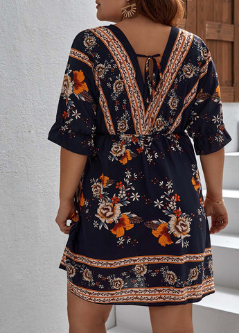 Темно-синя кежуал сукня в стилі армпір SHEIN з орнаментом