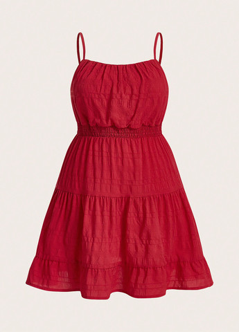 Красное кэжуал платье в стиле ампир SHEIN однотонное