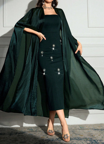 Темно-зелений демісезонний комплект (сукня, накидка) SHEIN