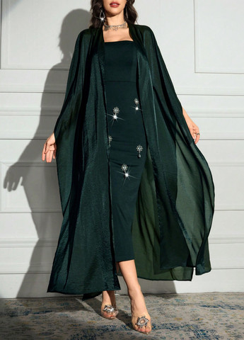 Темно-зелений демісезонний комплект (сукня, накидка) SHEIN