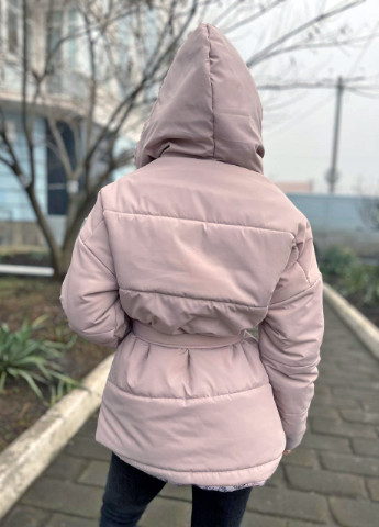 Пудрова зимня жіноча куртка з поясом Hand Made