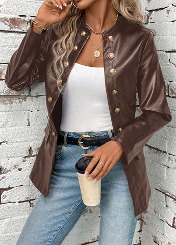 Коричневый женский жакет SHEIN однотонный - демисезонный