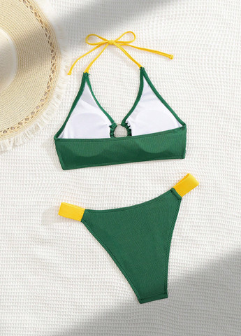 Темно-зеленый летний купальник (лиф, трусики) топ, раздельный SHEIN