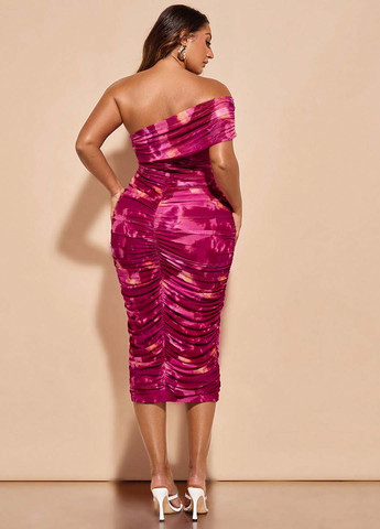 Бордова святковий сукня на одне плече SHEIN з абстрактним візерунком