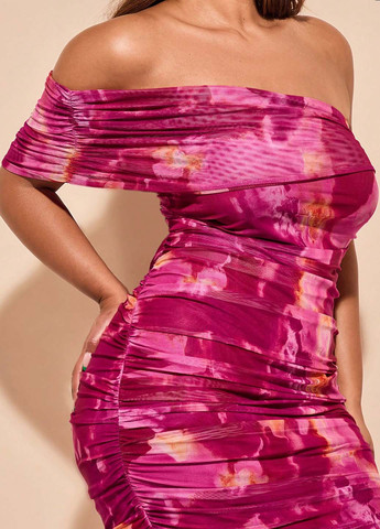 Бордова святковий сукня на одне плече SHEIN з абстрактним візерунком