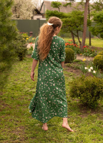 Зелена кежуал жіноча сукня з пишною спідницею V.O.G. з квітковим принтом