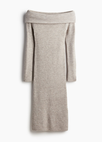 Серо-бежевое кэжуал платье платье-свитер, с открытыми плечами H&M меланжевое