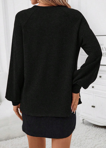 Чорний світшот SHEIN меланж без декору (329532776)