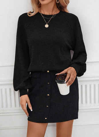 Чорний світшот SHEIN меланж без декору (329532776)