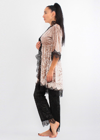 Бежевий демісезонний комплект (халат, топ, штани) Ghazel