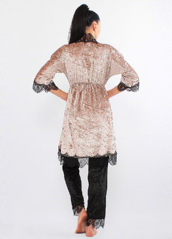 Бежевий демісезонний комплект (халат, топ, штани) Ghazel