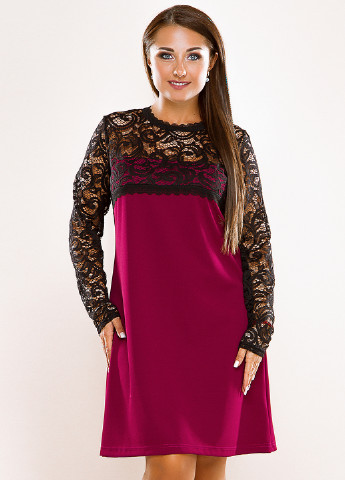 Фуксиновое (цвета Фуксия) кэжуал платье короткое Lady Style однотонное