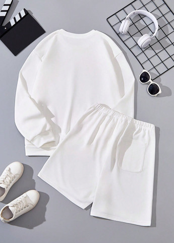 Білий літній костюм (світшот, шорти) з шортами SHEIN