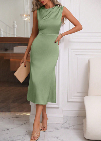 Світло-зелена вечірня, кежуал сукня SHEIN однотонна