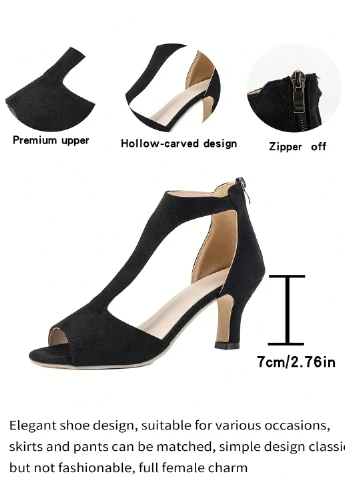 SHEIN Туфлі т-страп чорний з штучна замша, китай — літо (332110953)