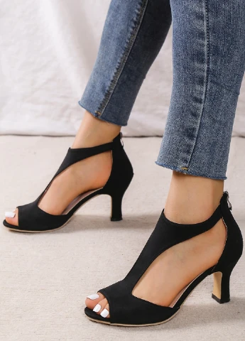 SHEIN Туфлі т-страп чорний з штучна замша, китай — літо (332110953)