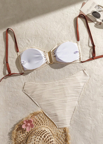 Светло-бежевый демисезонный купальник (лиф, трусики) балконет, раздельный SHEIN