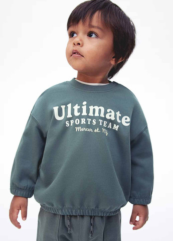 H&M свитшот надпись бирюзовый кэжуал хлопок, футер