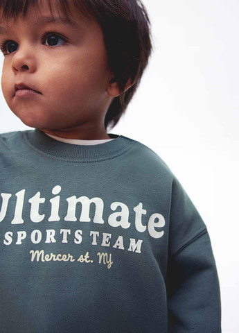 H&M свитшот надпись бирюзовый кэжуал хлопок, футер