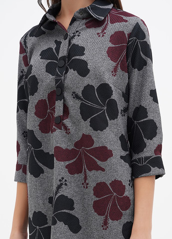Бордовое кэжуал платье рубашка Sassofono с цветочным принтом