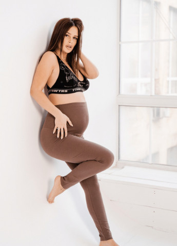 Коричневые демисезонные брюки леггинсы для беременных, будущих мам черные To Be