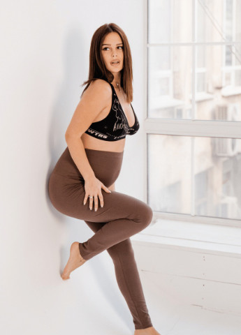 Коричневые демисезонные брюки леггинсы для беременных, будущих мам черные To Be