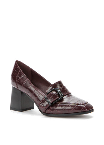 Темно-бордовые женские кэжуал туфли с тиснением на высоком каблуке английские - фото